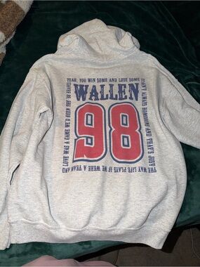 Gildan Light Gray Hoodie with Red & Navy 'WALLEN 98' Back Graphic